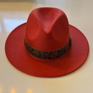 Boutique Terracotta Wide Brim Fedora Hat